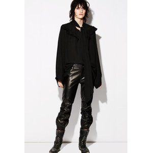 Nili Lotan Cropped French Military Lambskin Leather Jogger Pants Black 0